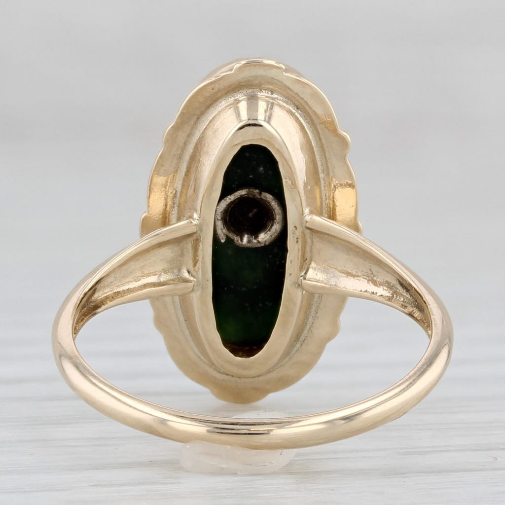 Gray Nephrite Jade Diamond Signet Ring 10k Yellow Gold Size 5.75 Vintage