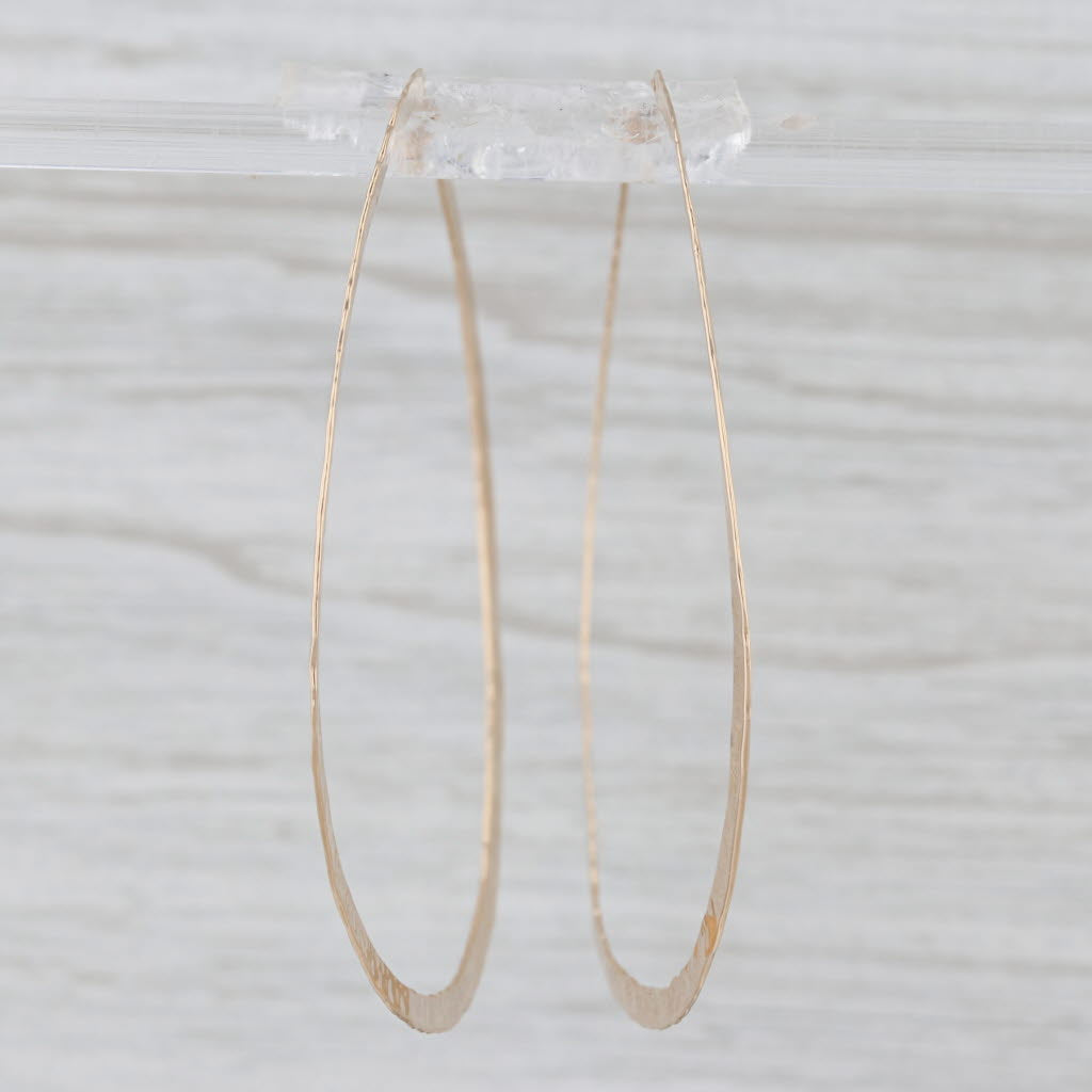 Hammered Hoop Earrings 14k Yellow Gold Large Round Hoops 54.3 x 0.5mm