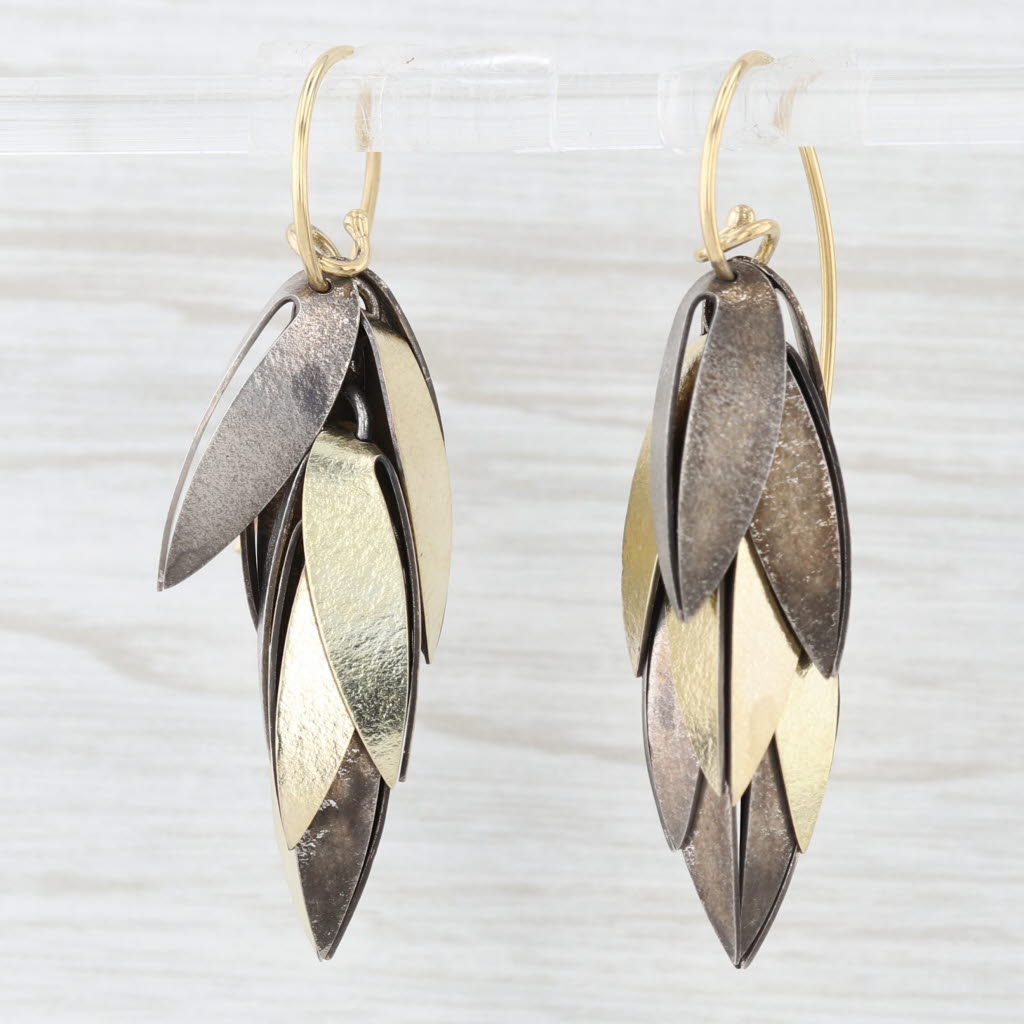 Light Gray Jayne Redman Cactus Flower Dangle Earrings 14k Gold Sterling Silver Hook Posts
