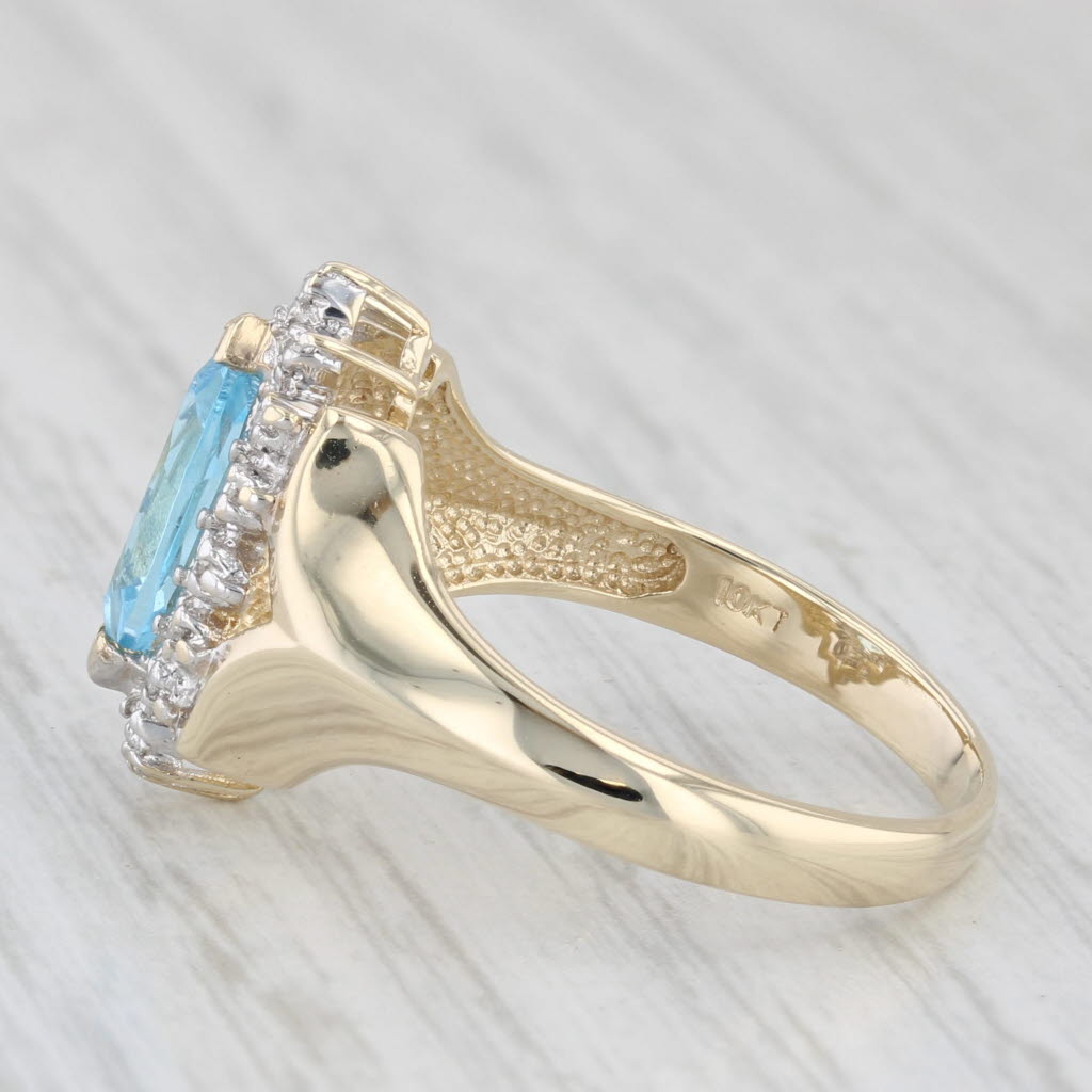 Light Gray 1.36ctw Marquise Blue Topaz Diamond Halo Ring 10k Yellow Gold Size 8.25