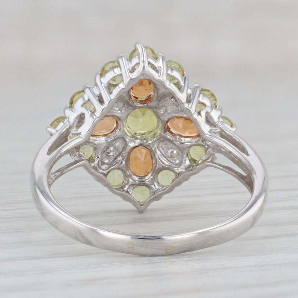 Gray 2.02ctw Tourmaline Mandarin Garnet Diamond Cluster Ring 14k White Gold Size 8