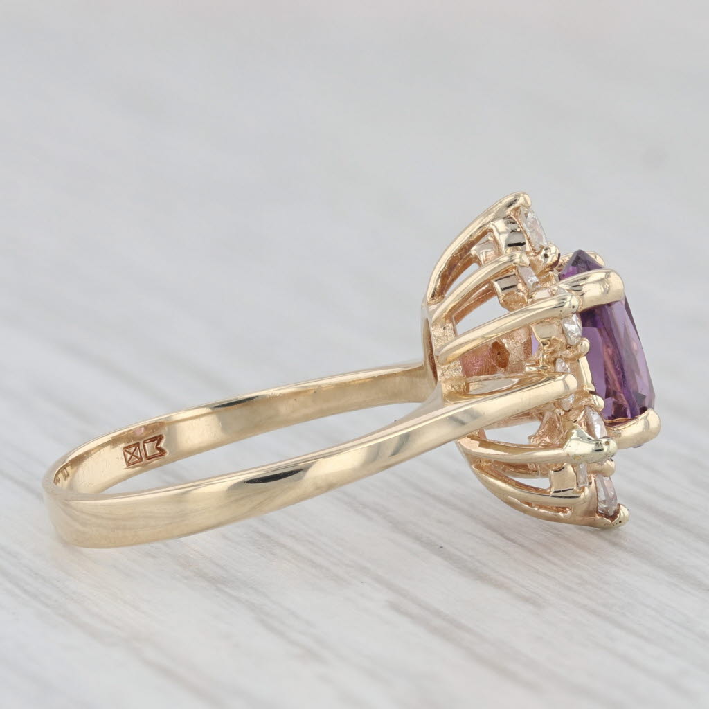 Light Gray 1.60ctw Oval Amethyst Diamond Halo Ring 14k Yellow Gold Size 5