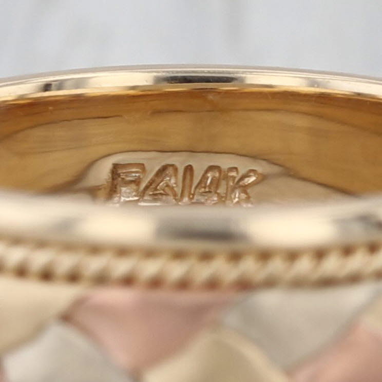 Woven Tri-Toned Gold Band 14k Yellow Rose White Gold Wedding Ring Size 6.75