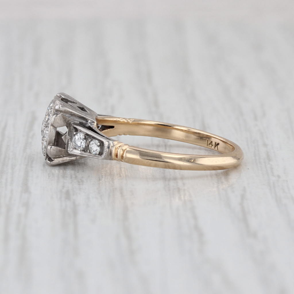 Vintage 0.34ctw Diamond Cluster Ring 14k White Yellow Gold Size 7 Cathedral