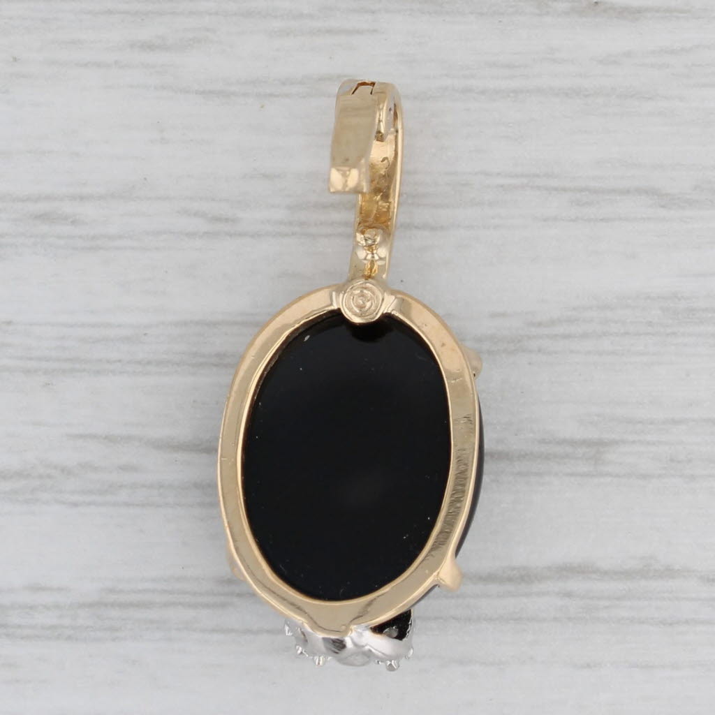 Gray Onyx Oval Cabochon Diamond Pendant 14k Yellow Gold Enhancer with Clip Bail