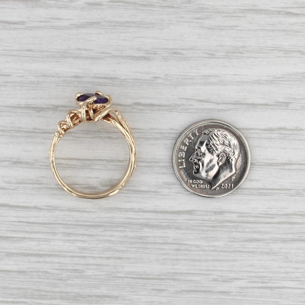Custom 1.05ct Oval Solitaire Amethyst Coiled Ring 14k Yellow Gold Size 6.5