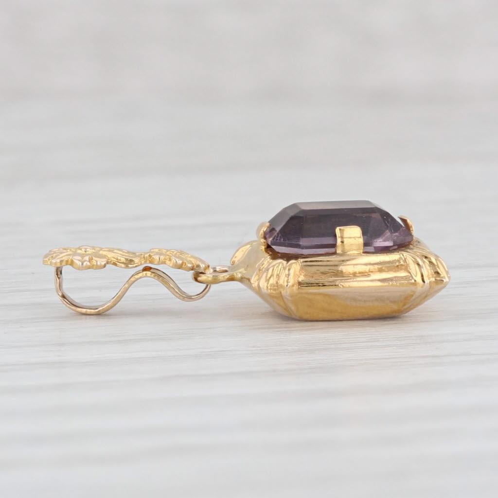 Light Gray Vintage Purple Glass Floral Pendant 10k Yellow Gold Small Drop