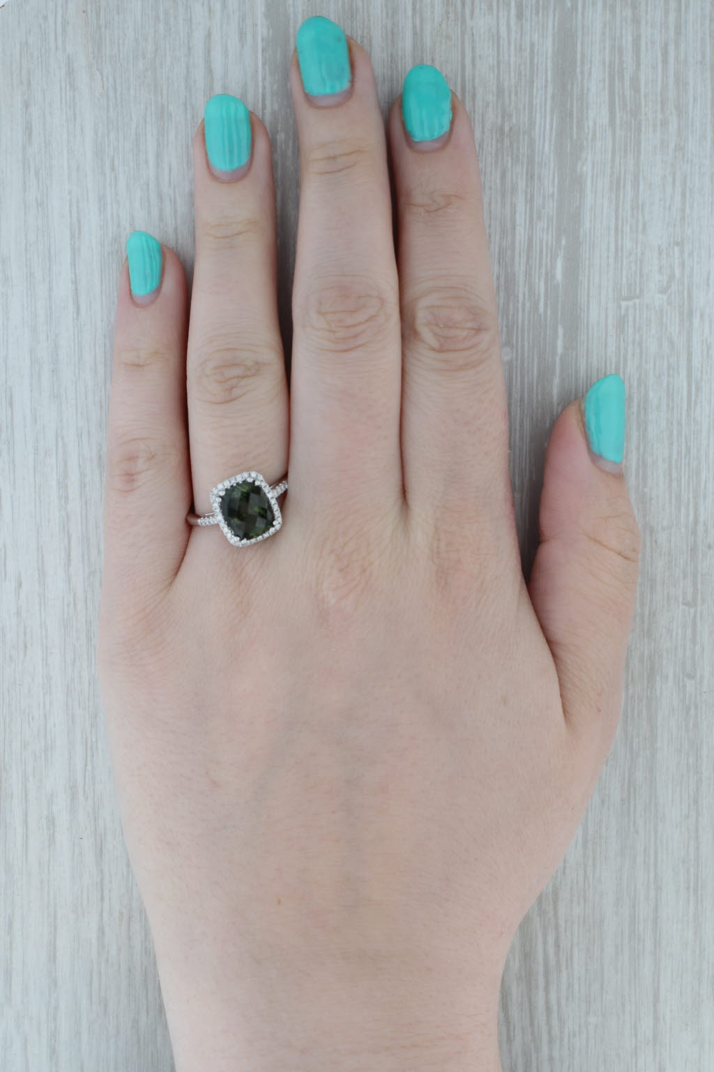 4.20ctw Green Tourmaline Diamond Halo Ring 14k White Gold Size 10