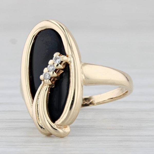 Light Gray Oval Onyx Ring 14k Yellow Gold Diamond Accents Size 5