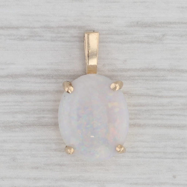 Opal Oval Cabochon Solitaire Pendant 14k Yellow Gold Small Drop