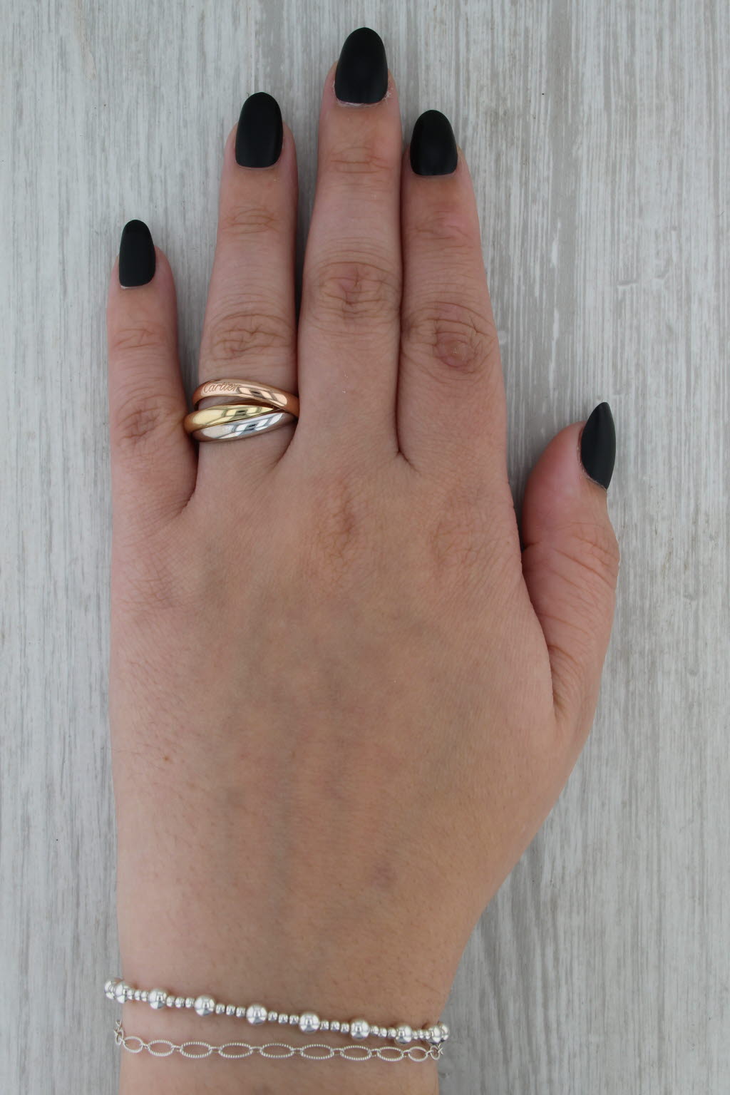 Cartier 3-Band Tri-Toned Puzzle Ring 18k Yellow White Rose Gold Size 8.5 / 58