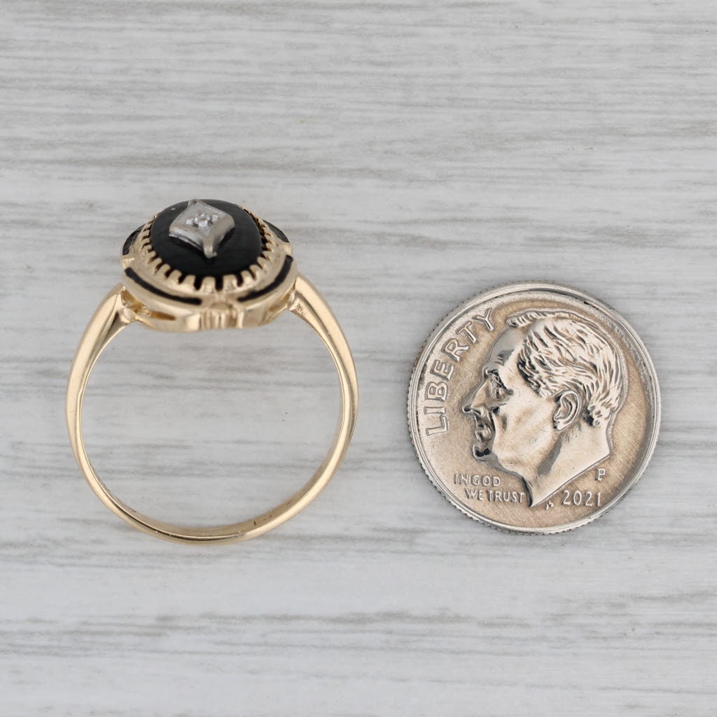 Gray Vintage Oval Onyx Diamond Signet Ring 10k Yellow Gold Size 8