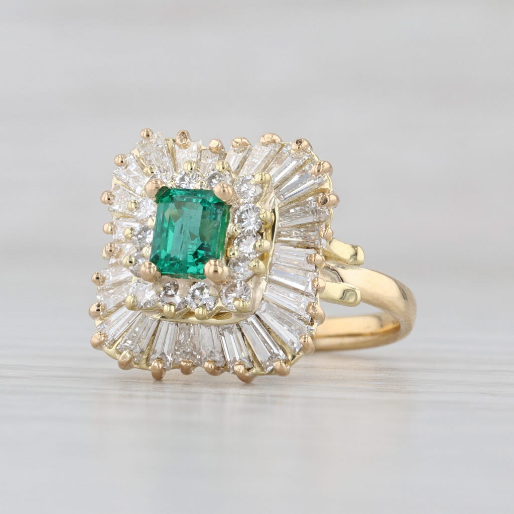 2ctw Emerald Diamond Halo Ring 18k Yellow Gold Size 6.5 Engagement