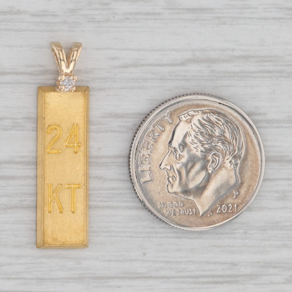 Gray Diamond Accented 24kt Gold Bar Pendant 14k Yellow Bail