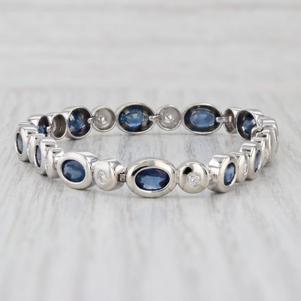 7.56ctw Blue Sapphire Diamond Tennis Bracelet 14k White Gold 6.75" 6.5mm
