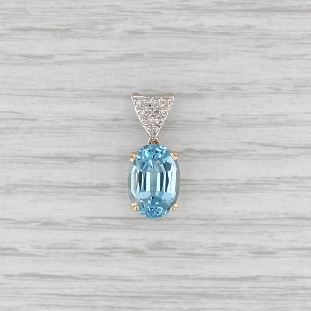 7.14ctw Oval Blue Topaz Diamond Pendant 14k Yellow White Gold