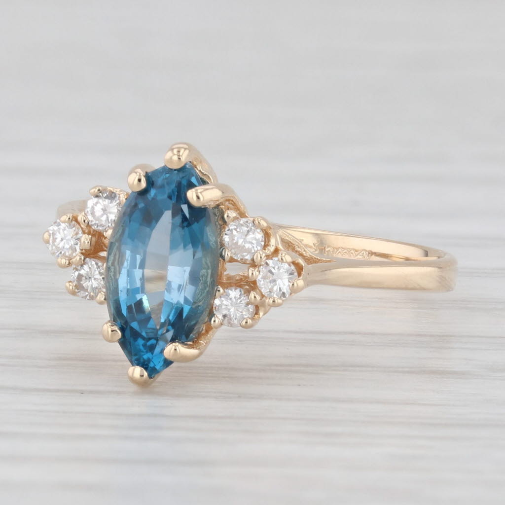 Light Gray 1.39ctw Marquise London Blue Topaz Diamond Ring 14k Yellow Gold Size 6.5