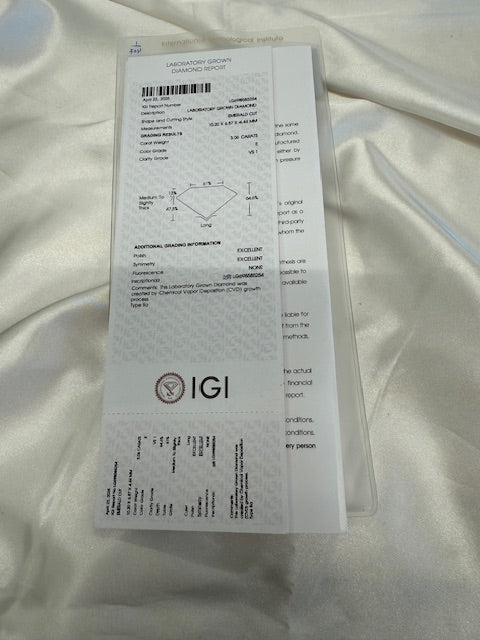 New IGI 3.16ctw Emerald Cut Lab Grown Diamond Engagement Ring 14k White Gold