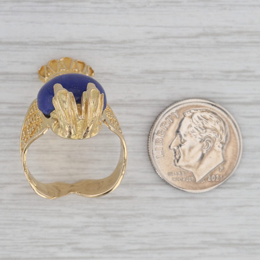 Gray Lapis Lazuli Two Bird Love Birds Statement Ring 18k Gold Size 7.5 Egyptian