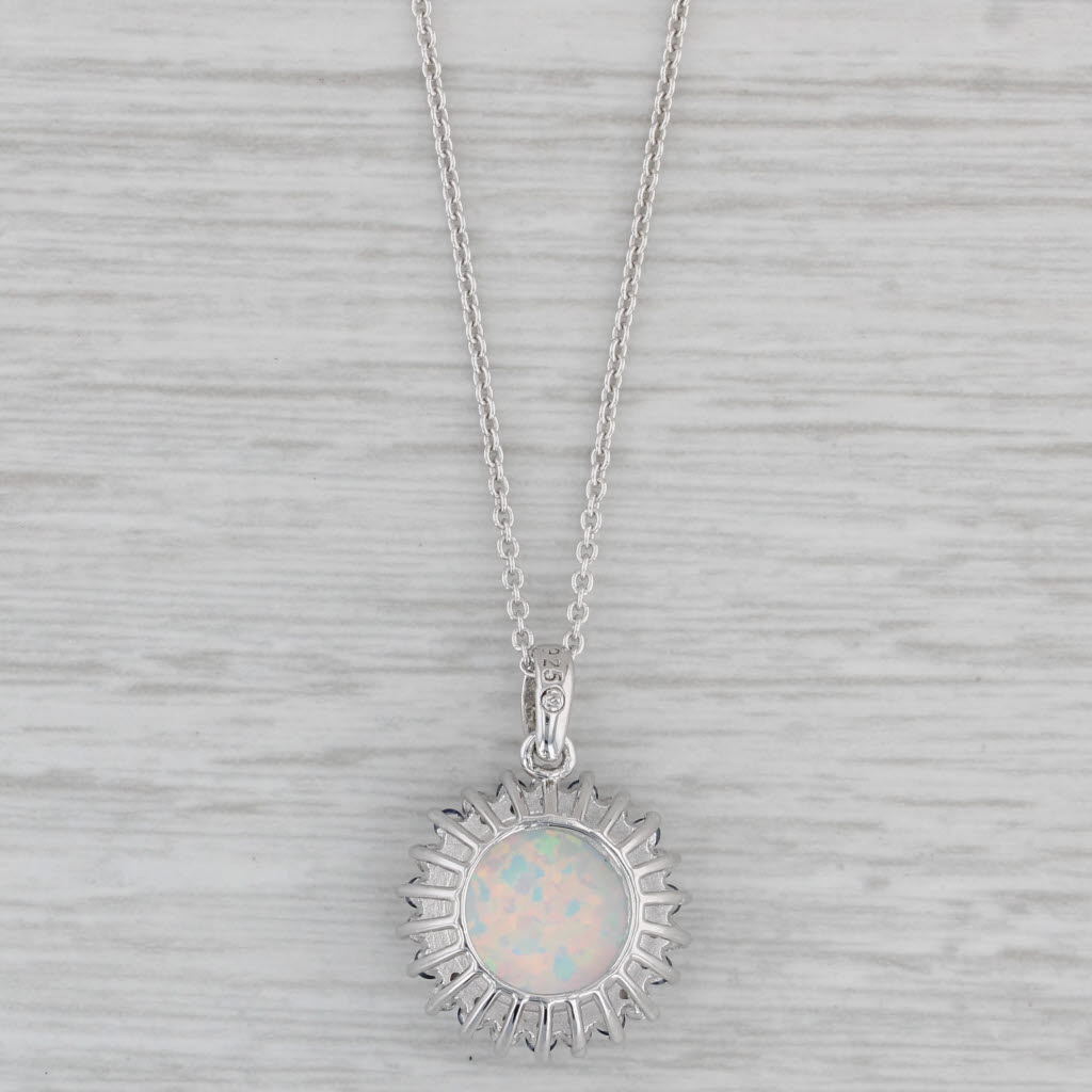 Gray Lab Created Opal Lab Created Sapphire Pendant Necklace Sterling Silver 18"