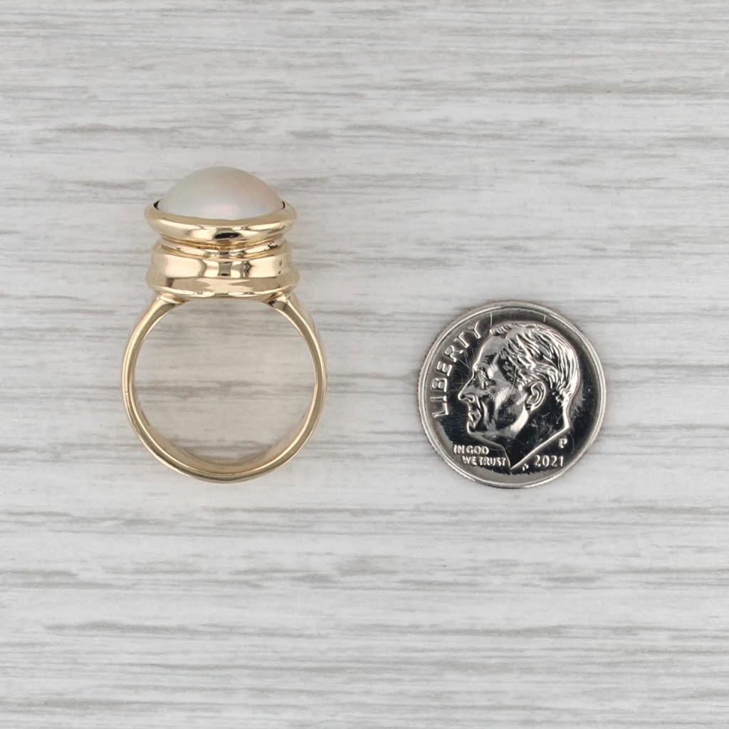 Mabe Pearl Solitaire Ring 18k Yellow Gold Size 6
