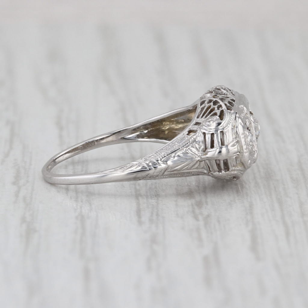 0.22ctw 3-Stone Art Deco Old European Cut Diamond Ring 18k White Gold Size 7.25