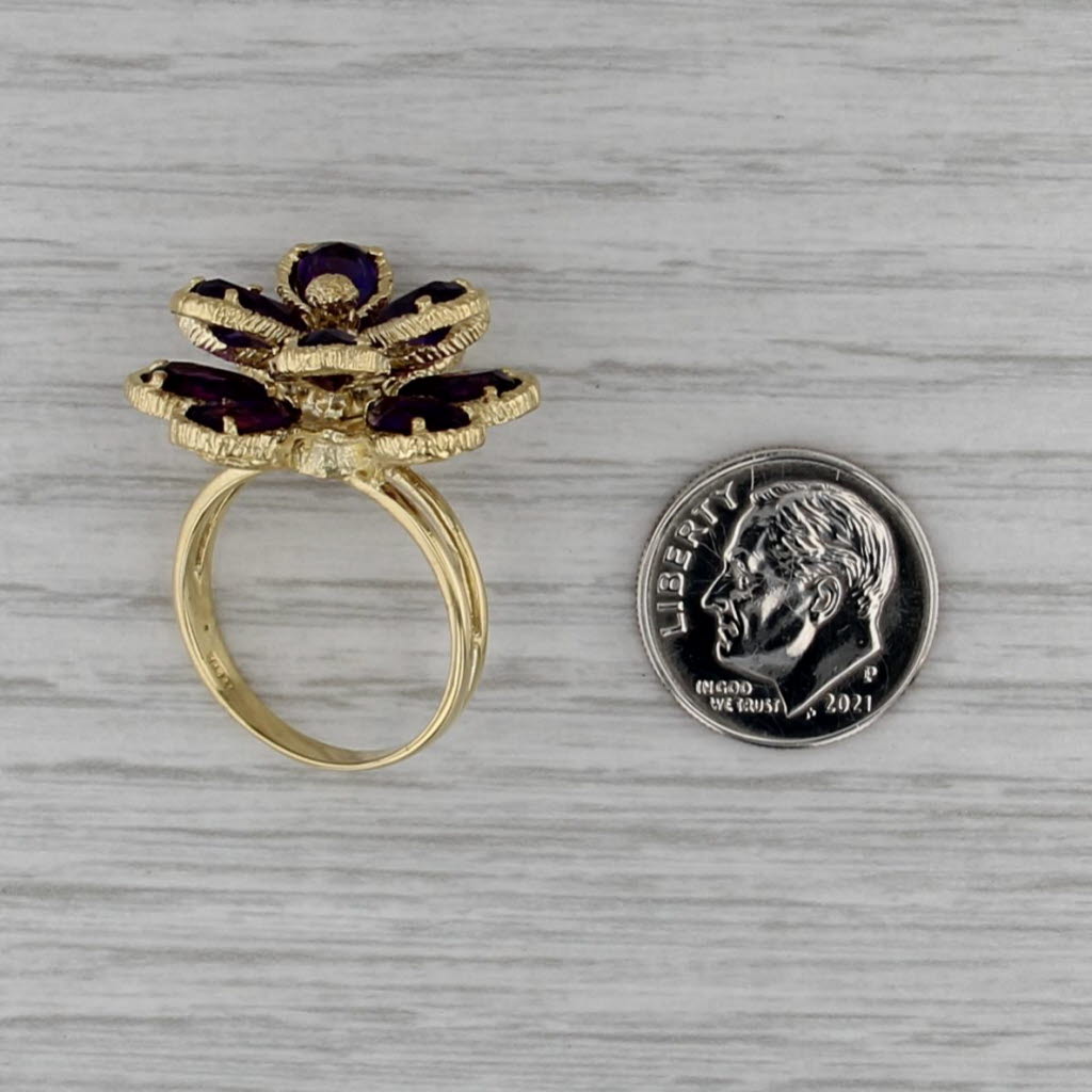 8.10ctw Amethyst Flower Cluster Ring 18k Yellow Gold Size 7.5 Cocktail