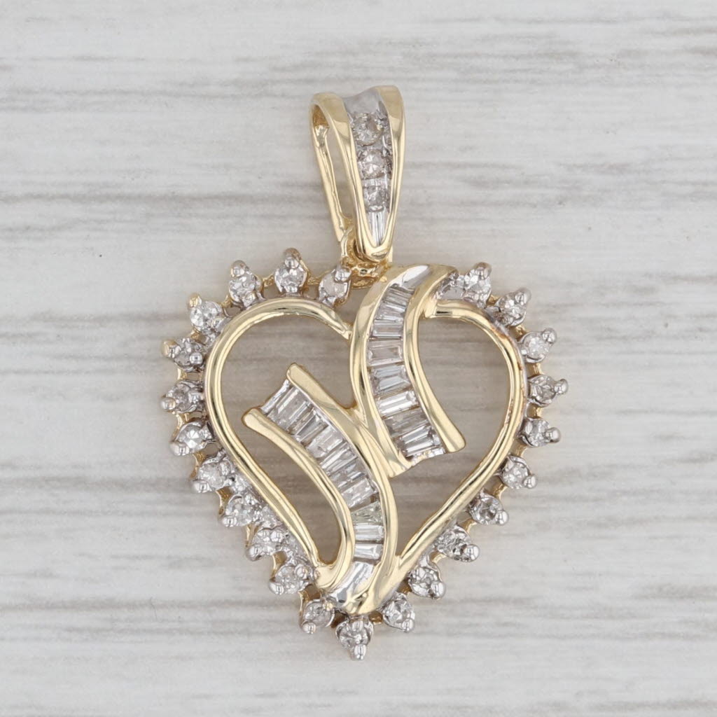 Light Gray 0.40ctw Diamond Halo Heart Pendant 10k Yellow Gold