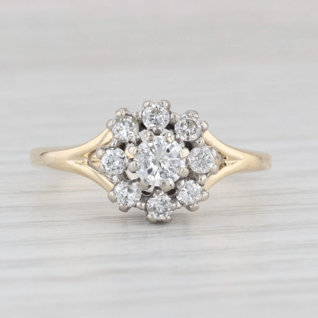 Light Gray Vintage 0.44ctw Round Diamond Halo Engagement Ring 14k Yellow Gold Size 6.5