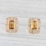 1.10ctw Orange Citrine Pink Sapphire Diamond Stud Earrings 10k Yellow Gold