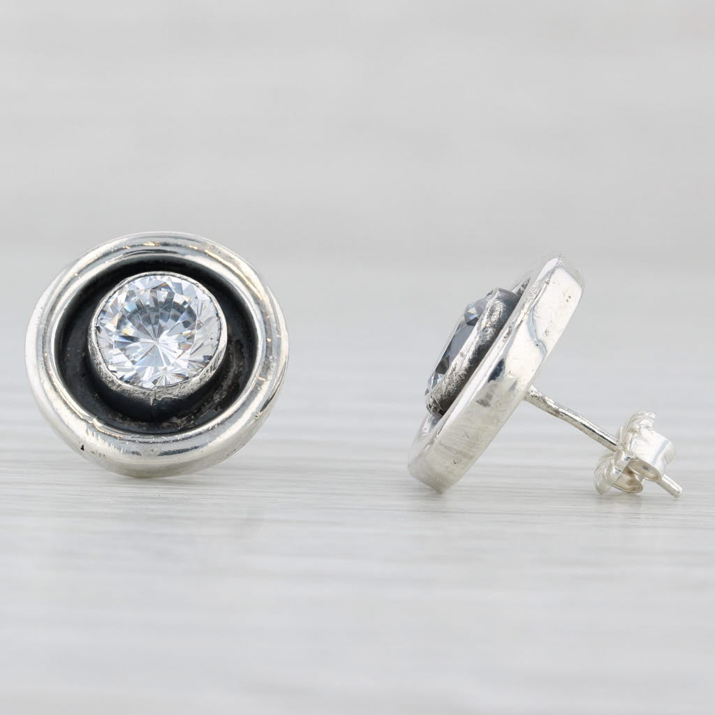 Light Gray 2.50ctw Cubic Zirconia Stud Earrings Sterling Silver Round Solitaire Studs