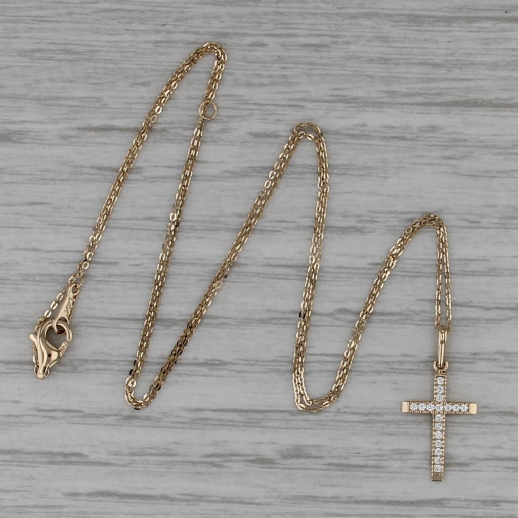 Cubic Zirconias Cross Pendant Necklace 14k Yellow Gold 16" 18" Cable Chain