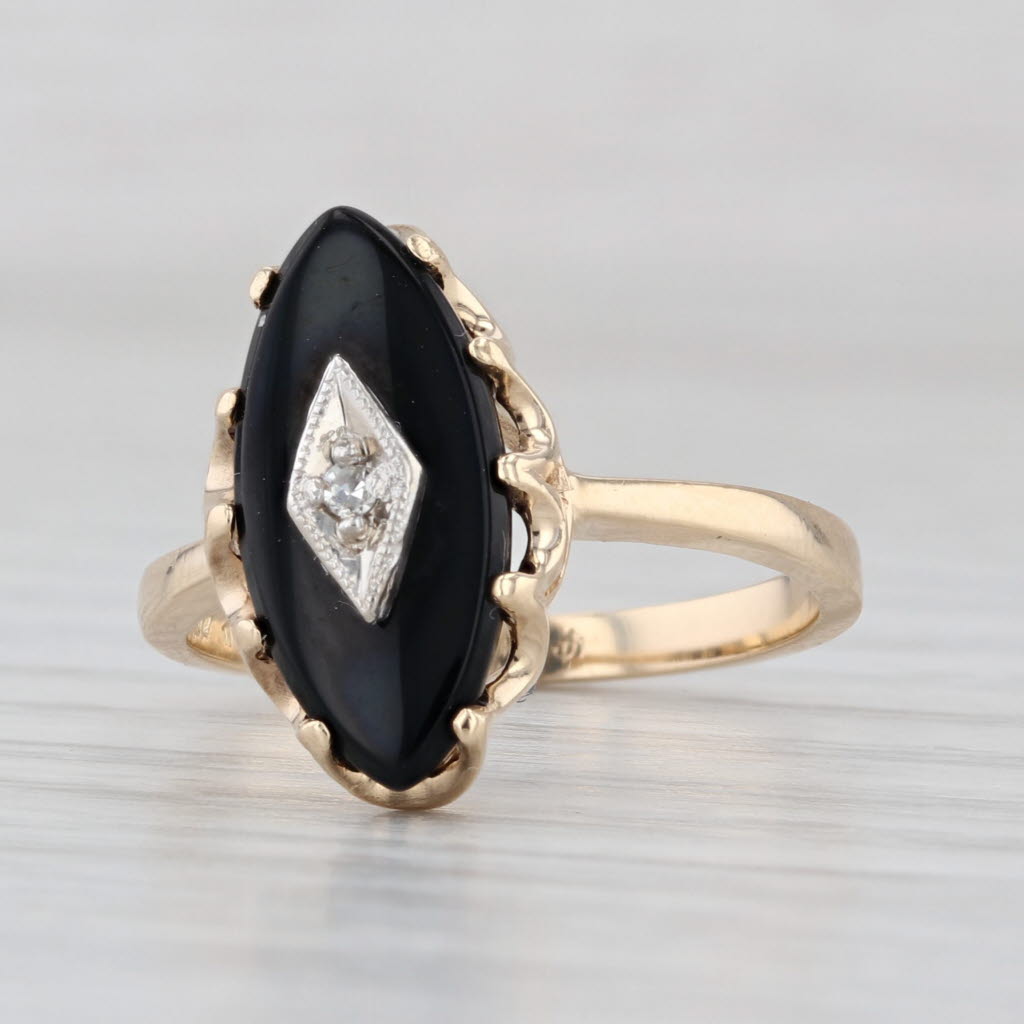 Vintage Onyx Diamond Ring 10k Yellow Gold Size 6 Signet