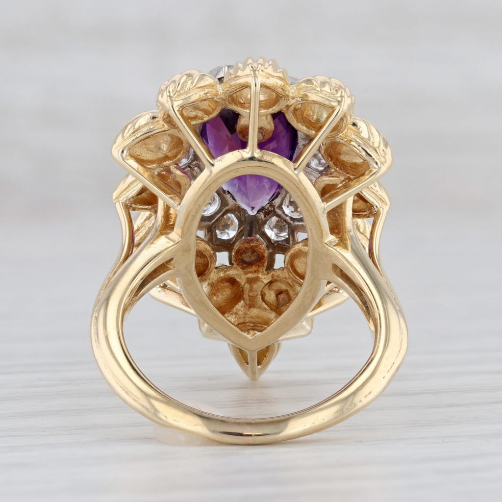 Light Gray 4.01ctw Amethyst Diamond Cocktail Ring 18k Yellow Gold Size 6.75