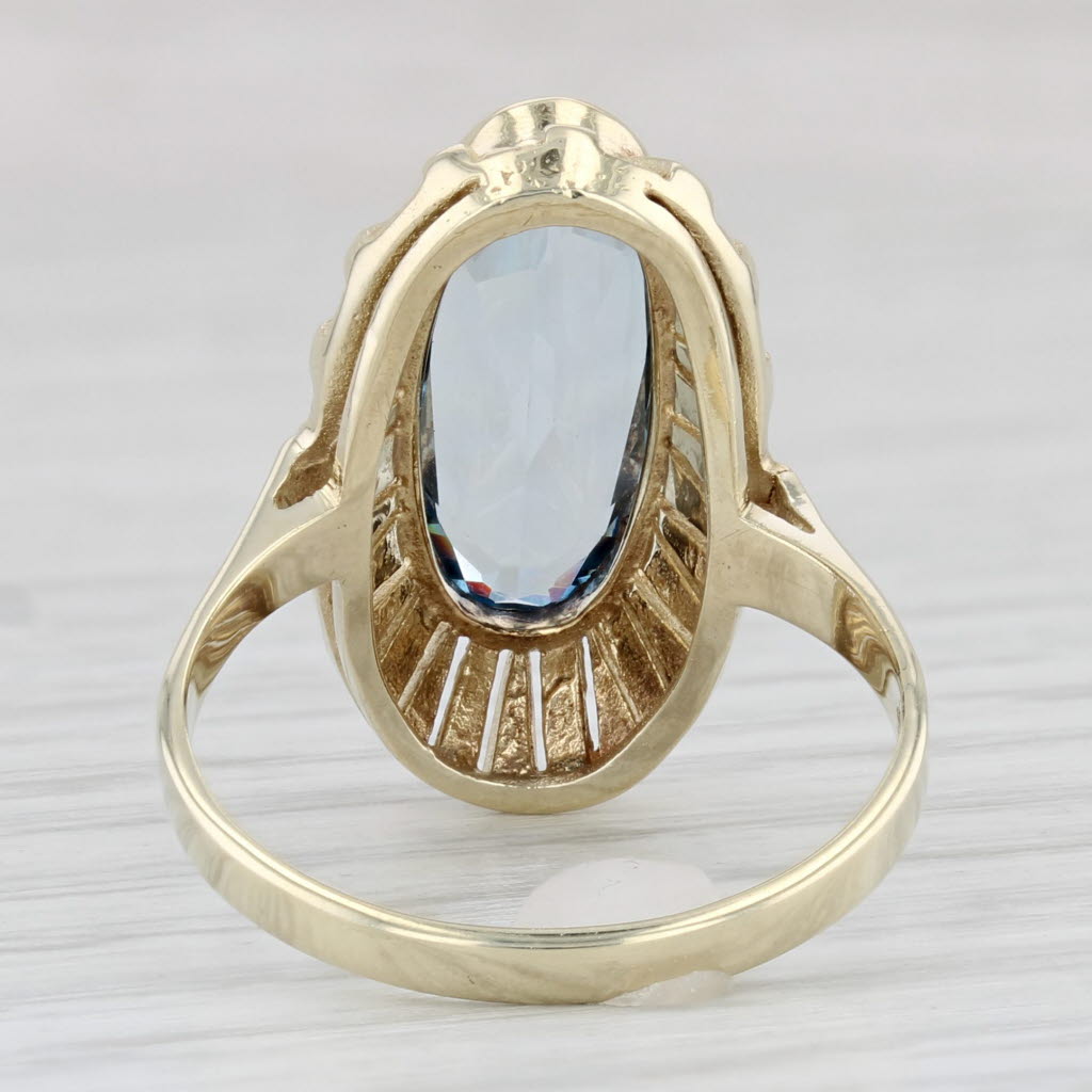 Light Gray Vintage Lab Created Blue Spinel Ring 8k Yellow Gold Size 7.75 Oval Solitaire