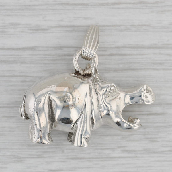Vintage Hippo Figurine Pendant Sterling Silver 925 3D Charm