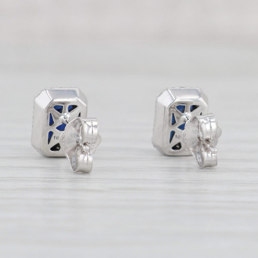 Light Gray 1.75ctw Lab Created Blue Sapphire Halo Stud Earrings 10k White Gold