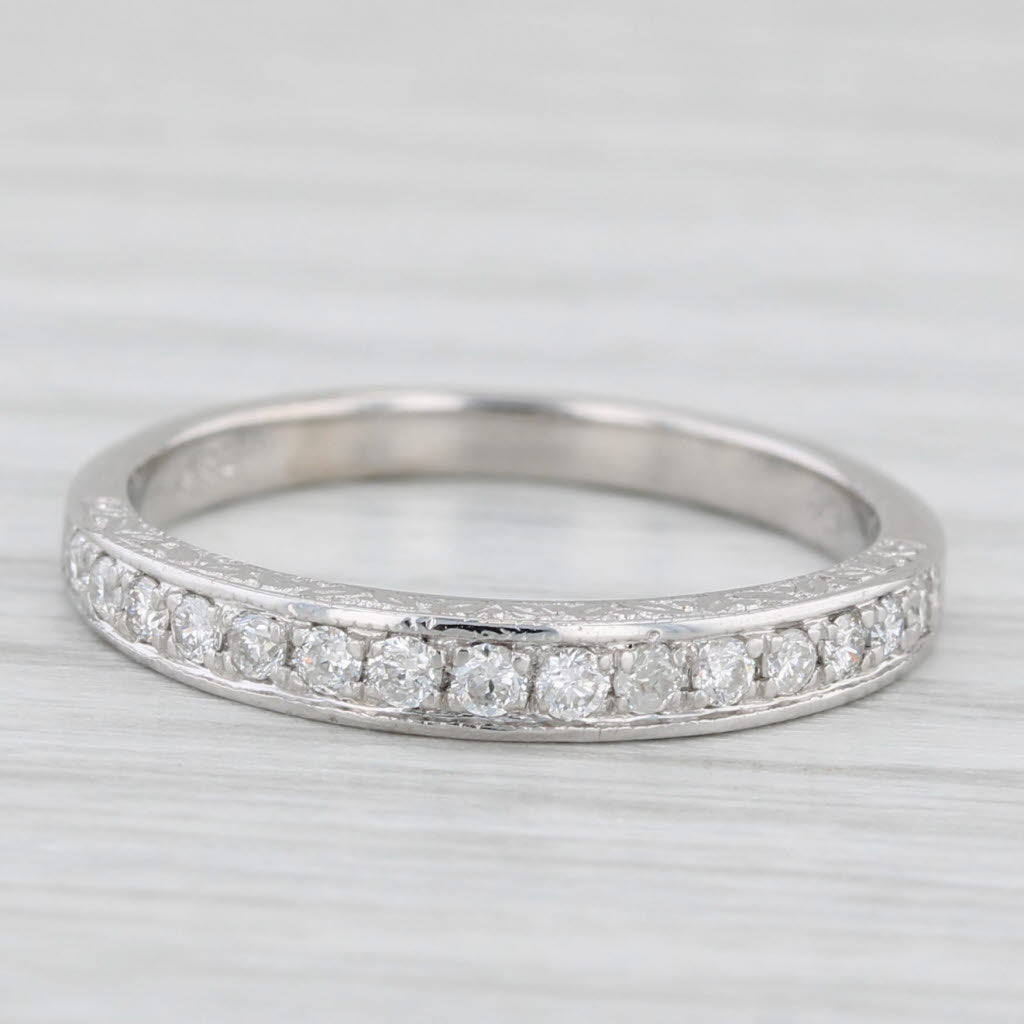 Light Gray 0.18ctw Diamond Wedding Band 14k White Gold Size 6.75 Stackable Anniversary Ring