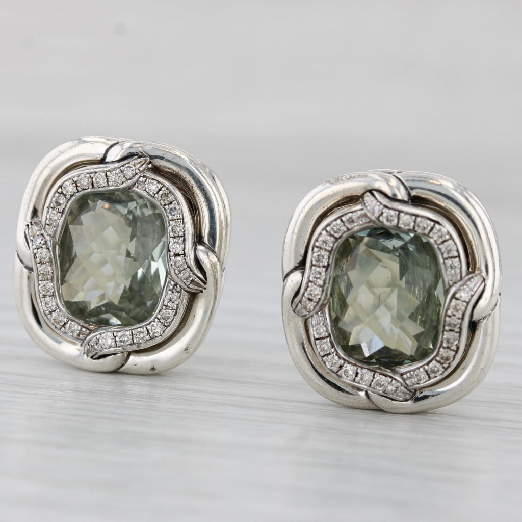 Gray David Yurman Labrynth Prasiolite Diamond Stud Earrings Sterling Silver