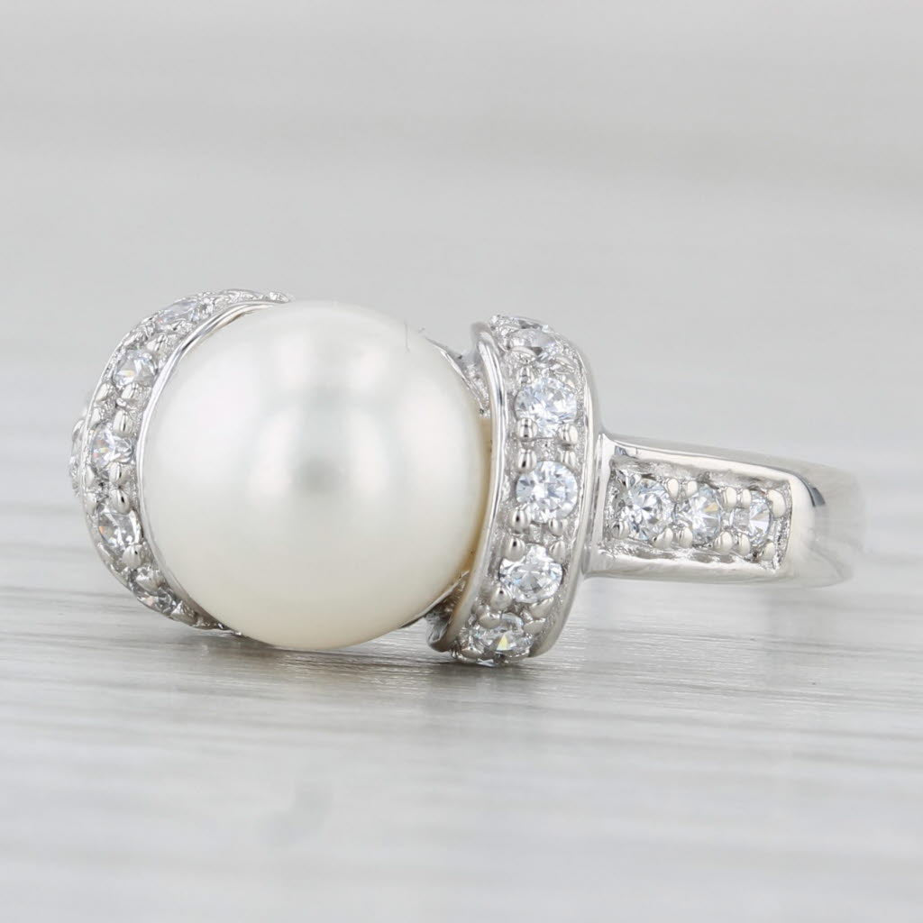 Light Gray Cultured Pearl Cubic Zirconia Ring Sterling Silver Size 6