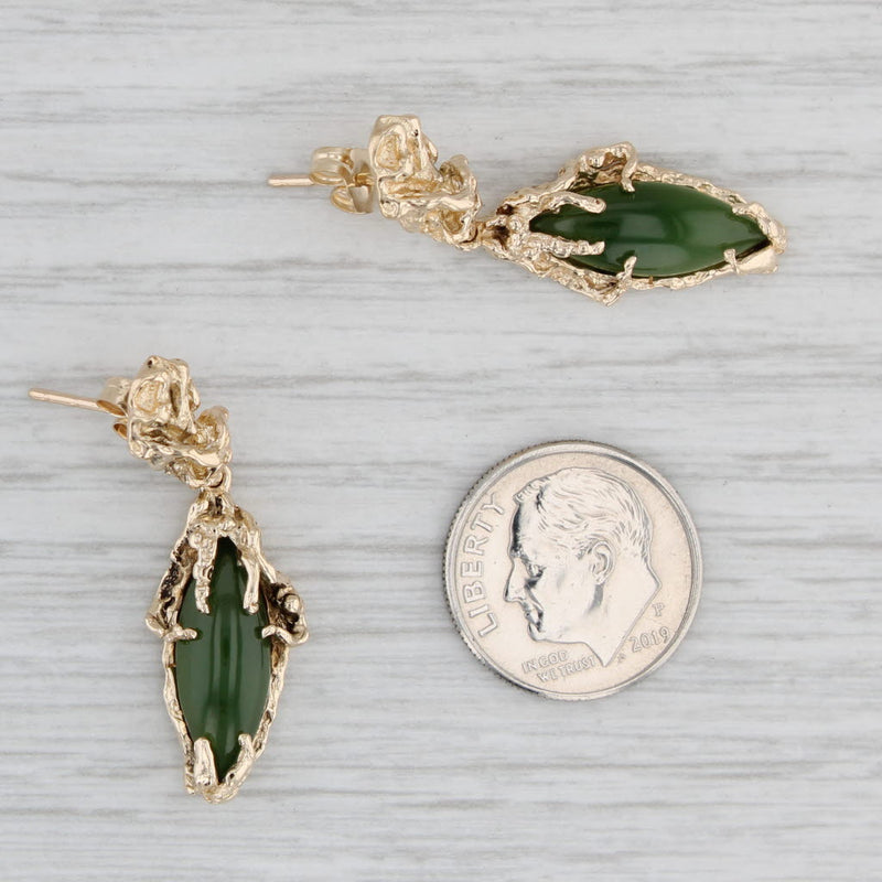 Light Gray Green Nephrite Jade Dangle Earrings 14k Yellow Gold