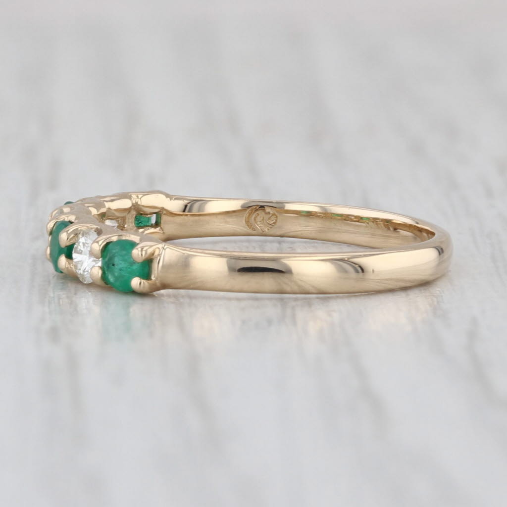 Effy 0.56ctw Emerald Diamond Stackable Ring 14k Yellow Gold Wedding Band Sz 7.25