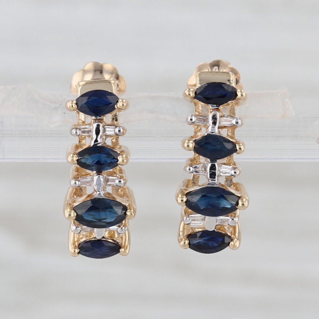 0.96ctw Marquise Blue Sapphire Diamond Drop Earrings 14k Yellow Gold
