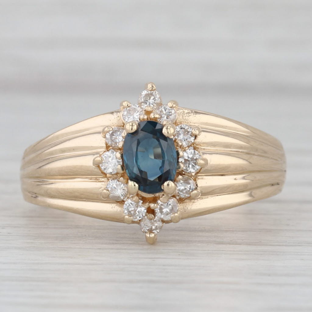 0.70ctw Blue Sapphire Diamond Halo Ring 14k Yellow Gold Size 9