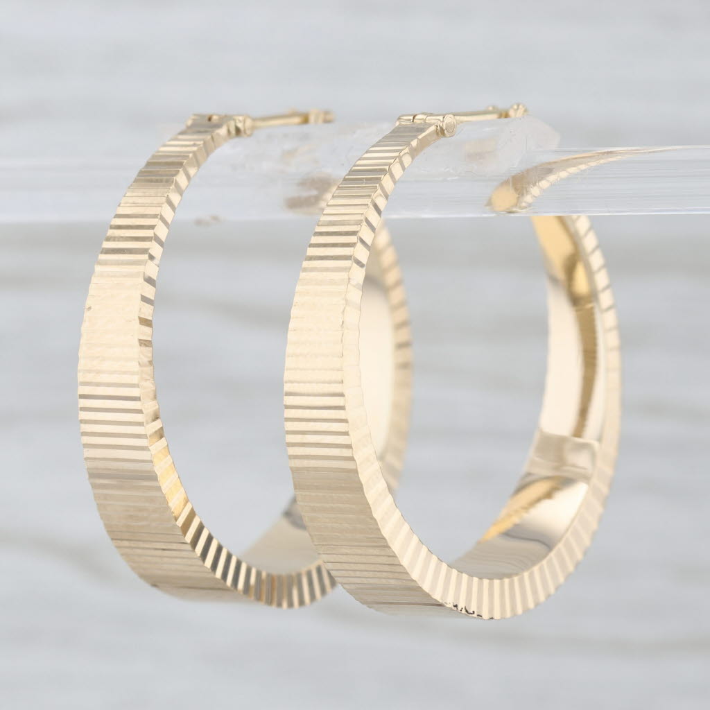 Large Beveled Hoop Earrings Snap Top Round Hoops 14k Yellow Gold