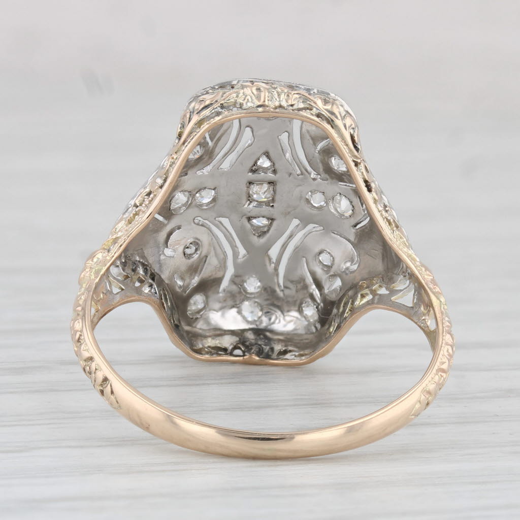 Light Gray Antique Ornate Diamond Ring 10k Gold Palladium Filigree Repousse Size 10.25