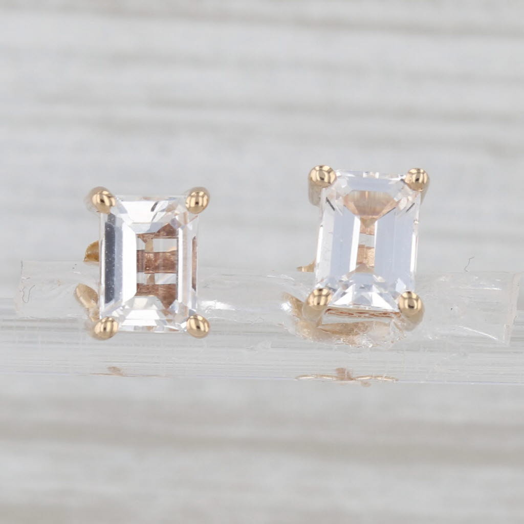 2.50ctw Colorless Topaz 10k Yellow Gold Emerald Cut Solitaire Studs