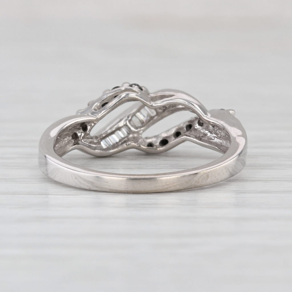 0.28ctw Scalloped Black White Diamond Ring 10k White Gold Size 6.75