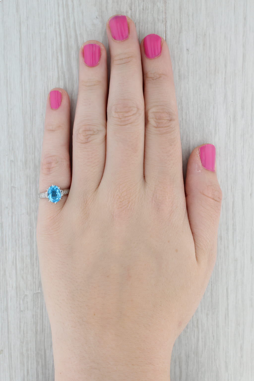 Gray 2.16ctw Oval Blue Topaz Diamond Ring 10k White Gold Size 6