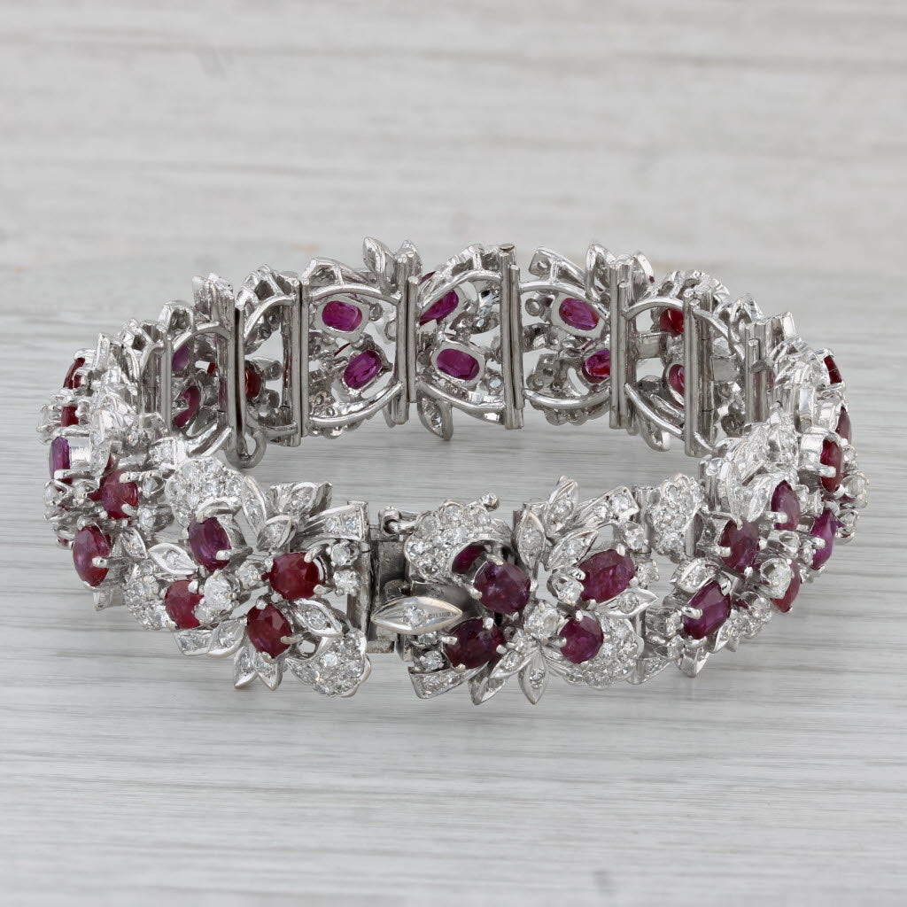 Gray 21.95ctw Ruby Diamond Flower Bracelet Gold Silver Palladium 7"